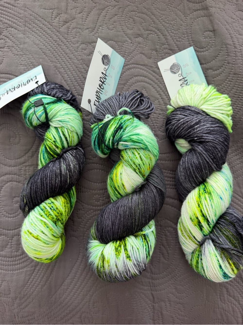 Euphoria Hand-Dyed  Yarn - Neon Green & Charcoal